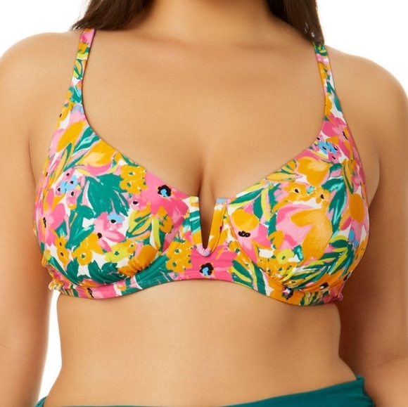 Anne Cole Women's V Wire Bikini Top Sunshine Floral Underwire UPF 50 - Size XL - Picture 1 of 11